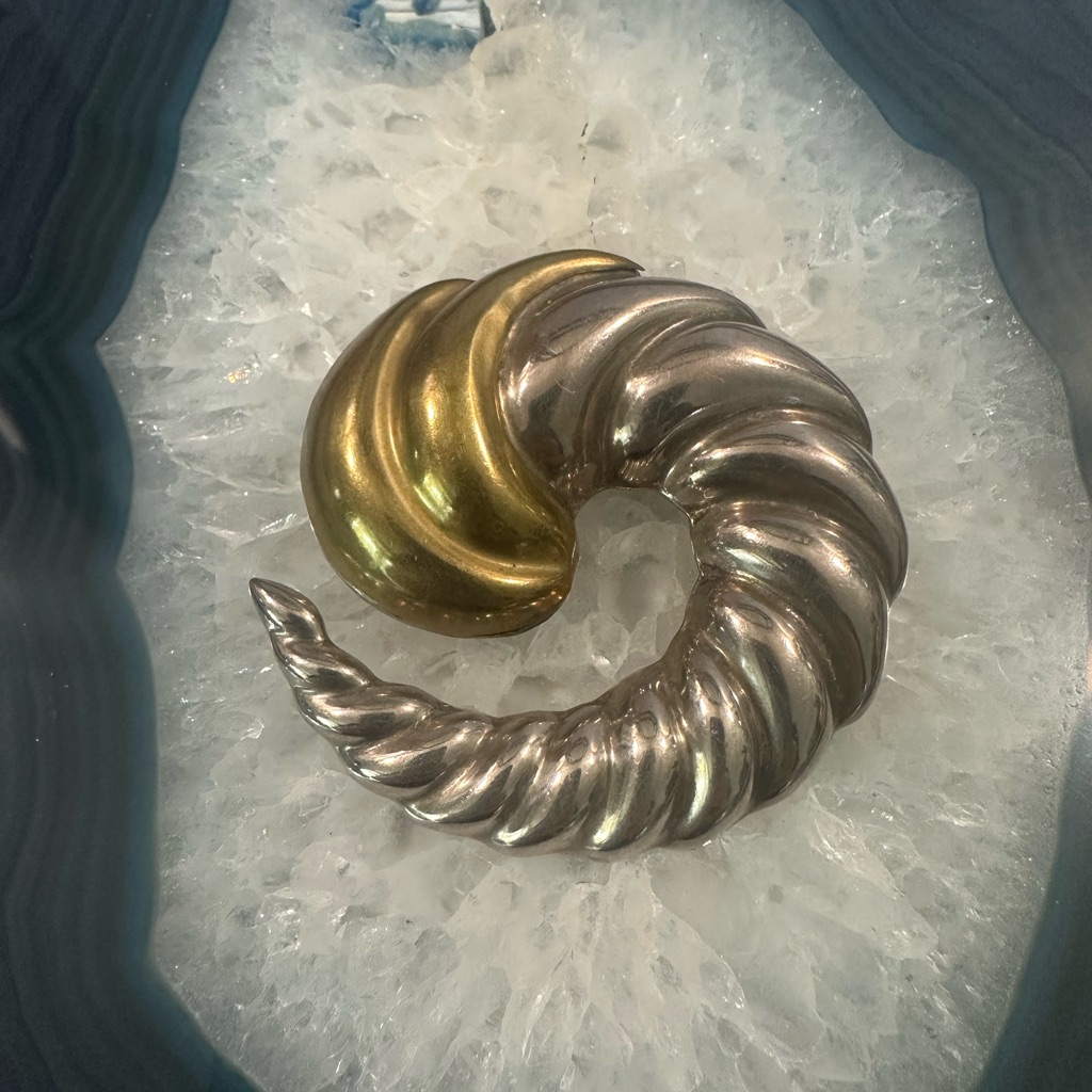 Silver And Gold Spiral Pendant Brooch